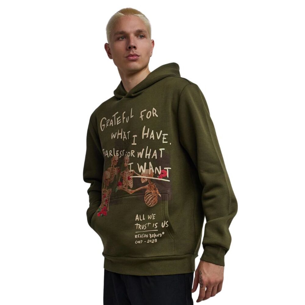 Reason  Graphic Hoodie Men’s XL Olive Green Skeleton Roses Grateful Pullover - Picture 8 of 11